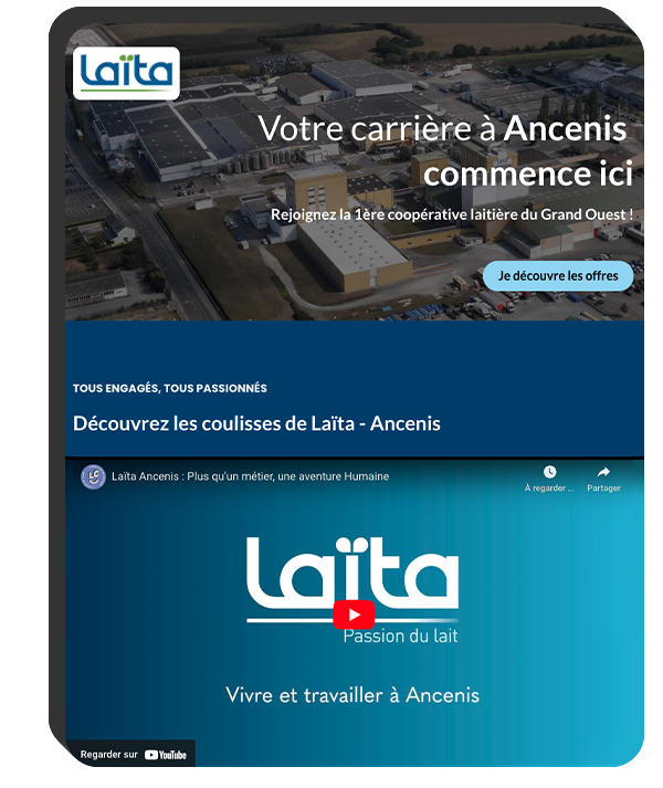 Site carrière personnalisé La Cantine des Talents pour le recrutement des métiers de terrain du client Laïta